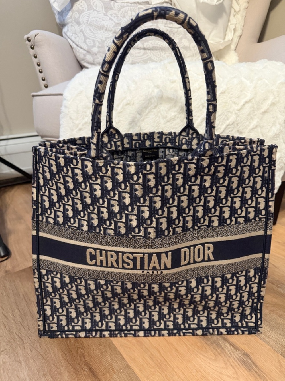 Dior Navy and Cream Large Book Tote - Picture 3 of 10